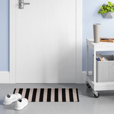 1'6"x2'6" Striped Micro Poly Loop Floormat Black/White - Room Essentials™: Indoor Kitchen & Bathroom Floor Mat 1 1'6"x2'6" Striped Micro Poly Loop Floormat Black/White - Room Essentials™: Indoor Kitchen & Bathroom Floor Mat