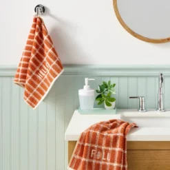 2pk 'Hello Fall' Plaid Hand Towel Set Orange - Room Essentials™