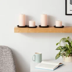 4pk Small Metal Plates Candle Holders Black - Room Essentials™: Iron Candlestick Set For Modern Decor