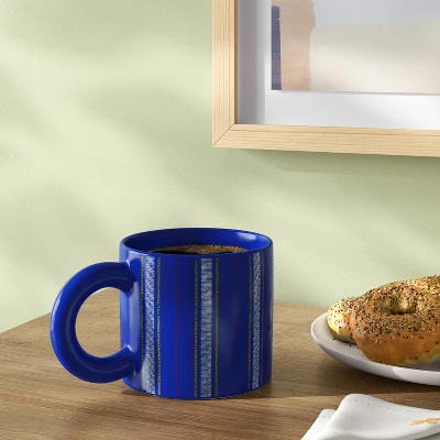 16oz Stoneware Piecemeal Horizontal Striped Mug Candid Cobalt - Room Essentials™ 1 16oz Stoneware Piecemeal Horizontal Striped Mug Candid Cobalt - Room Essentials™
