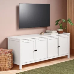 Traditional Storage TV Stand With Doors And Shelves For TVs Up To 65" Classic White - Room Essentials™