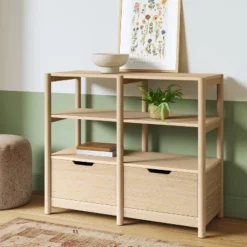 32" Scandi Small Bookcase With Storage Drawers Natural - Room Essentials™