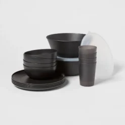 16pc Plastic Dishware Set Black - Room Essentials™: Dinnerware, Microwave & Dishwasher Safe, Service For 4 -Room Essentials GUEST b3b6150f 930b 4364 be1e 0a9f9910c728