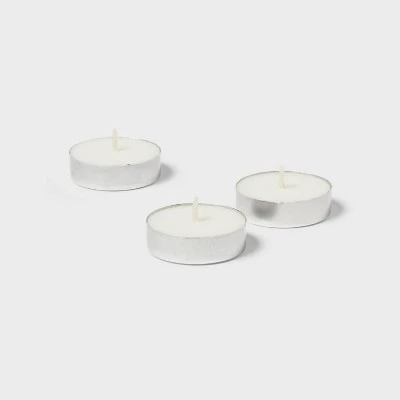 12pk Unscented Tealights White - Room Essentials™: Paraffin Wax, 4hr Burn Time, 1 Wick Tea Lights 2 12pk Unscented Tealights White - Room Essentials™: Paraffin Wax, 4hr Burn Time, 1 Wick Tea Lights - Image 2