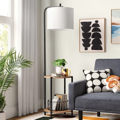 Floor Lamp With Table Natural Wood - Room Essentials™: ETL Listed, Linen Shade, Metal Body, 60" Height 2 Floor Lamp With Table Natural Wood - Room Essentials™: ETL Listed, Linen Shade, Metal Body, 60" Height - Image 2