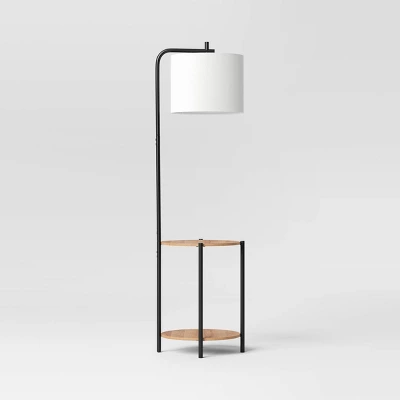 Floor Lamp With Table Natural Wood - Room Essentials™: ETL Listed, Linen Shade, Metal Body, 60" Height 1 Floor Lamp With Table Natural Wood - Room Essentials™: ETL Listed, Linen Shade, Metal Body, 60" Height