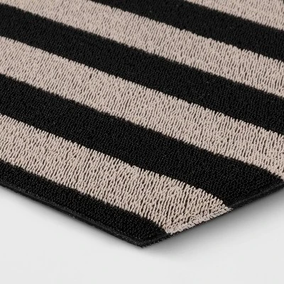 1'6"x2'6" Striped Micro Poly Loop Floormat Black/White - Room Essentials™: Indoor Kitchen & Bathroom Floor Mat 2 1'6"x2'6" Striped Micro Poly Loop Floormat Black/White - Room Essentials™: Indoor Kitchen & Bathroom Floor Mat - Image 2